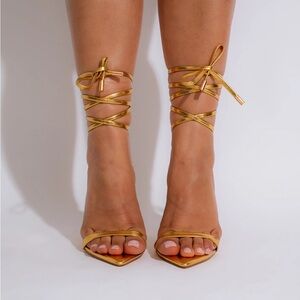 Gold Strappy Women's Heels